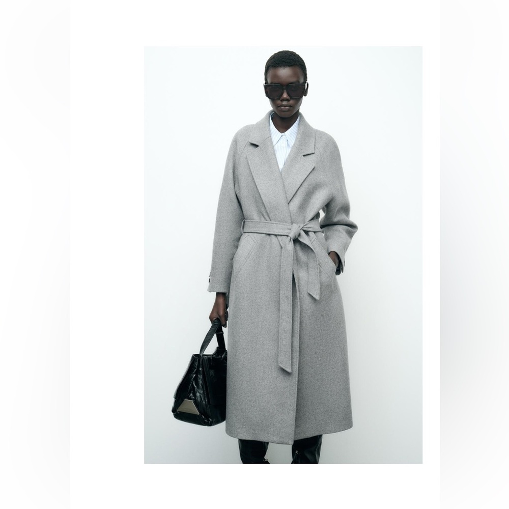 Zara long belted wool blend coat in size Medium